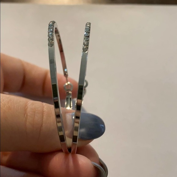RESTOCKED! Fashion Rhinestone Medium Silver Hoops - Picture 3 of 5
